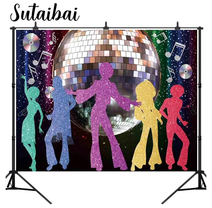 

Disco Ball Backdrop Neon Back To 70s 80s 90s Let's Crazy Glow In The Dark Dance Prom Birthday Party Decoration Banner Music Prop