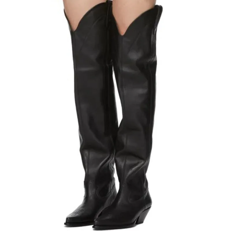 Siila rulers runway black pointed toe thigh high boots woman Knight boots over the knee boots flat winter long boots woman