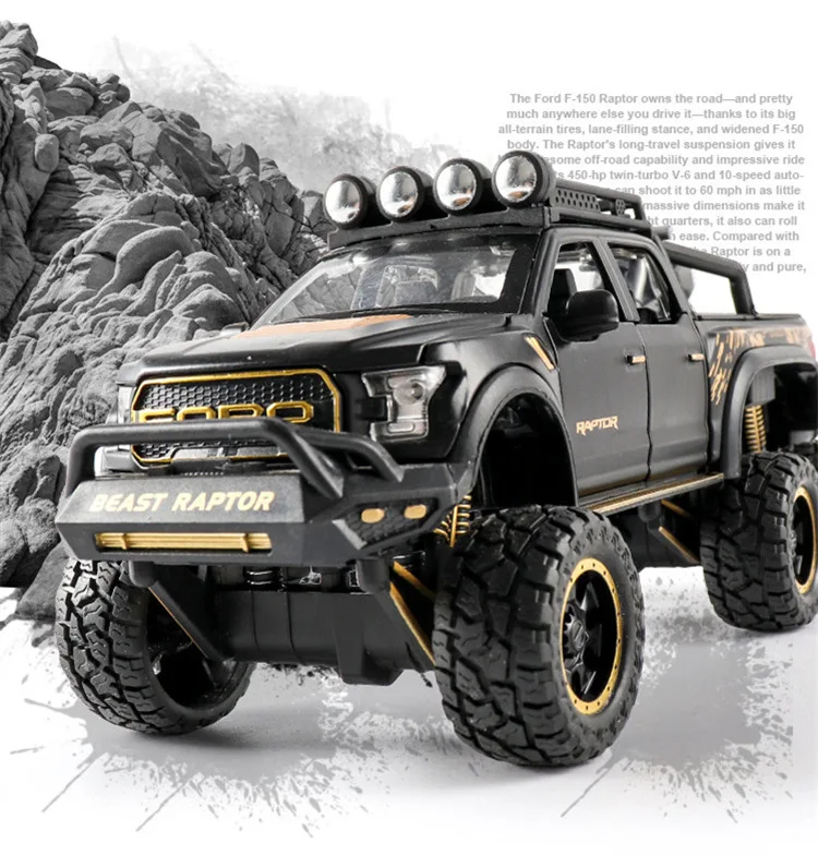 Горячая Распродажа 1:28 Новинка Ford F150 Raptor модель сплава, литье под давлением звук и светильник обратно к модели автомобиля, Изысканные Подарки