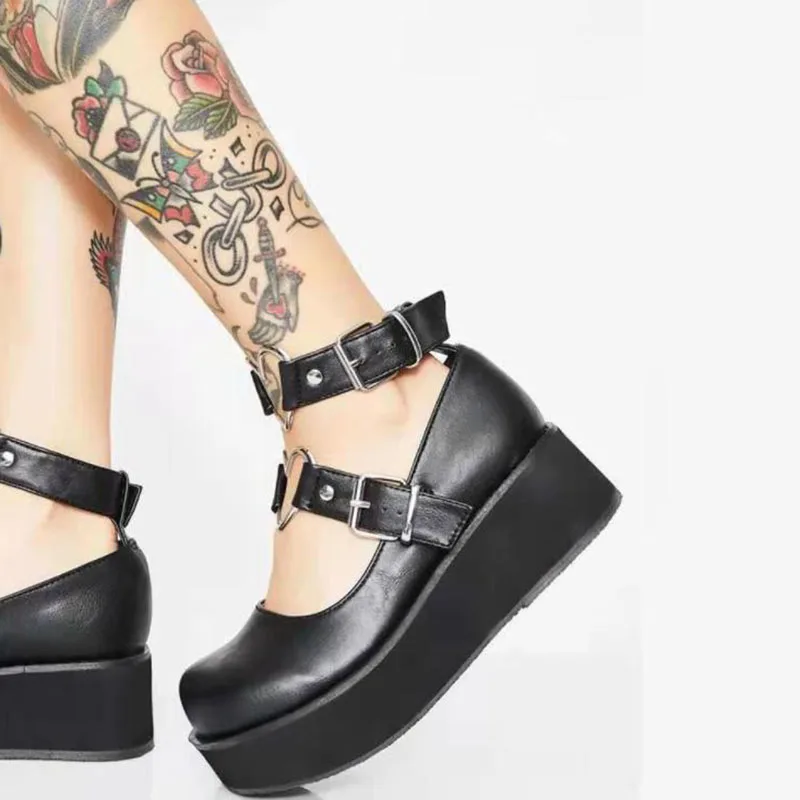 

COVOYYAR Women's Sandals Heart Buckle Marry Jane Lolita Punk Pumps Platform Women Wedges Shoes Thick Bottom Casual Shoes WFS4081