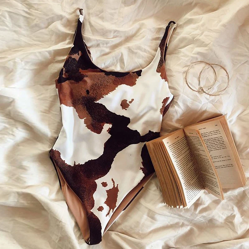 Слитный купальник с принтом 2020 боди высоким вырезом женский монокини пикантный