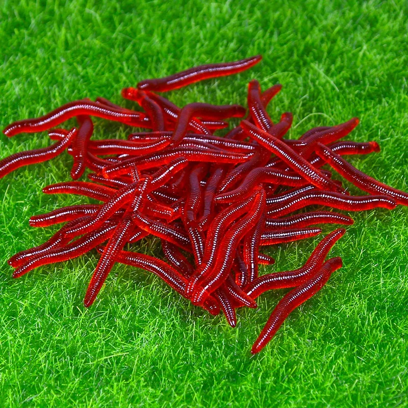 

50pcs/lot Silicone Red Earthworm Soft Fishing Lures Artificial Worm Larva Bait Sinking Swimbait Fishing Tackle