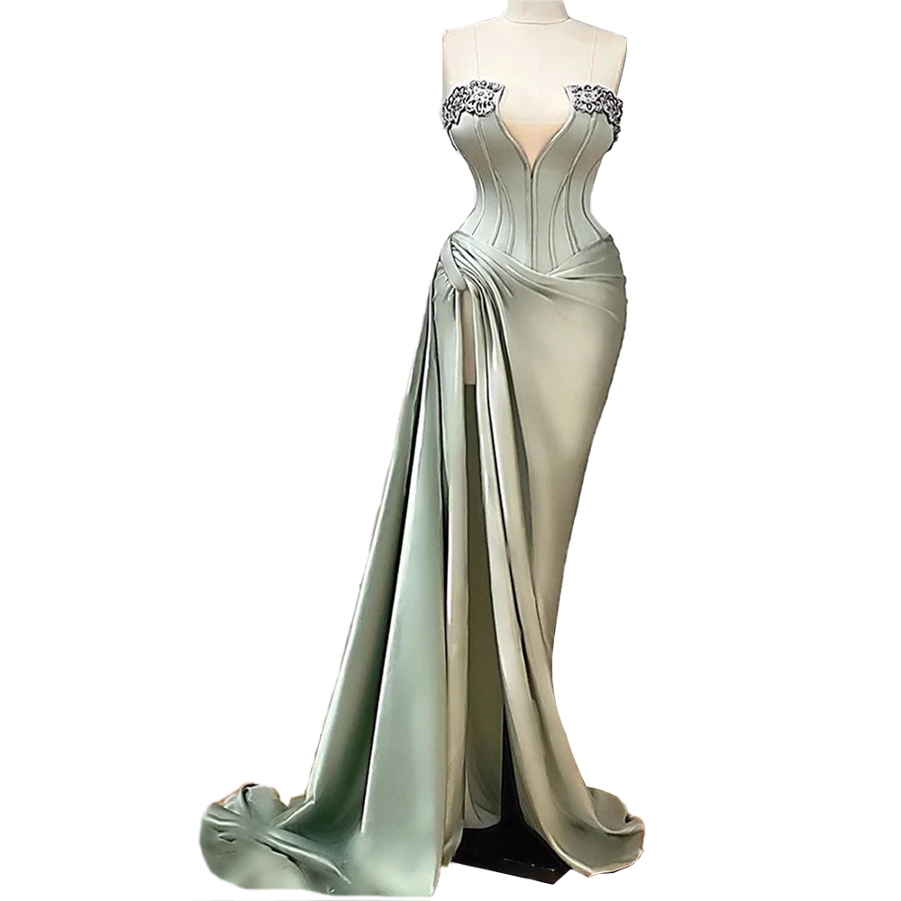 

2021 Straight Scalloped Neckline Beaded Evening Gowns Long Sleeve Birthday Ceremony Engagement Dresses For Women Party FOE32712