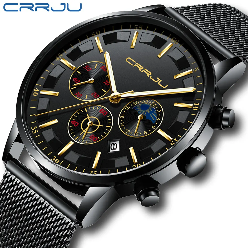 

New Fashion CRRJU 2021 Brand Luxury Men Elegant Casual Dress Steel Quartz Watches Gents Gifts Dropshipping 2260 Relogio Masculin
