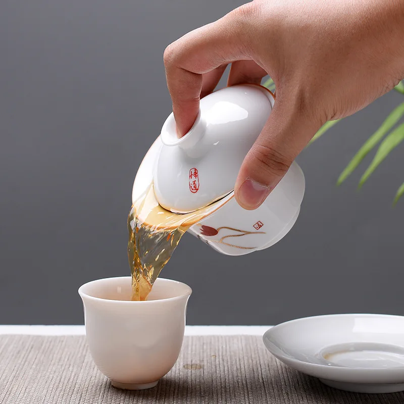 Высокое качество белый костяного фарфора Gaiwan чайный набор, путешествия керамический чайный набор, белый чайный набор кунг-фу, китайский фарфор гайвань чашка