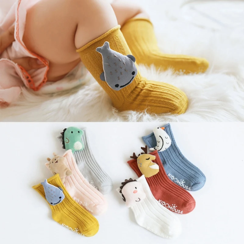 

2 Pairs Baby Cute Double Needle Doll Socks Children Knitted Tube Kids Boys Girls Cartoon Socks Gift Box
