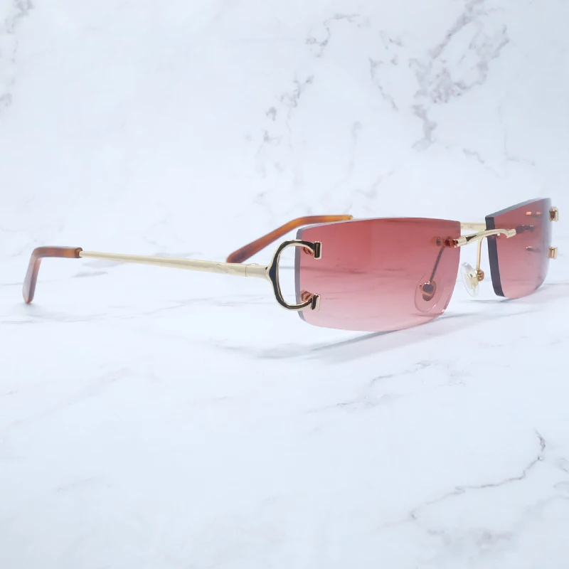 Маленькие квадратные модные солнцезащитные очки для мужчин без оправы металл C