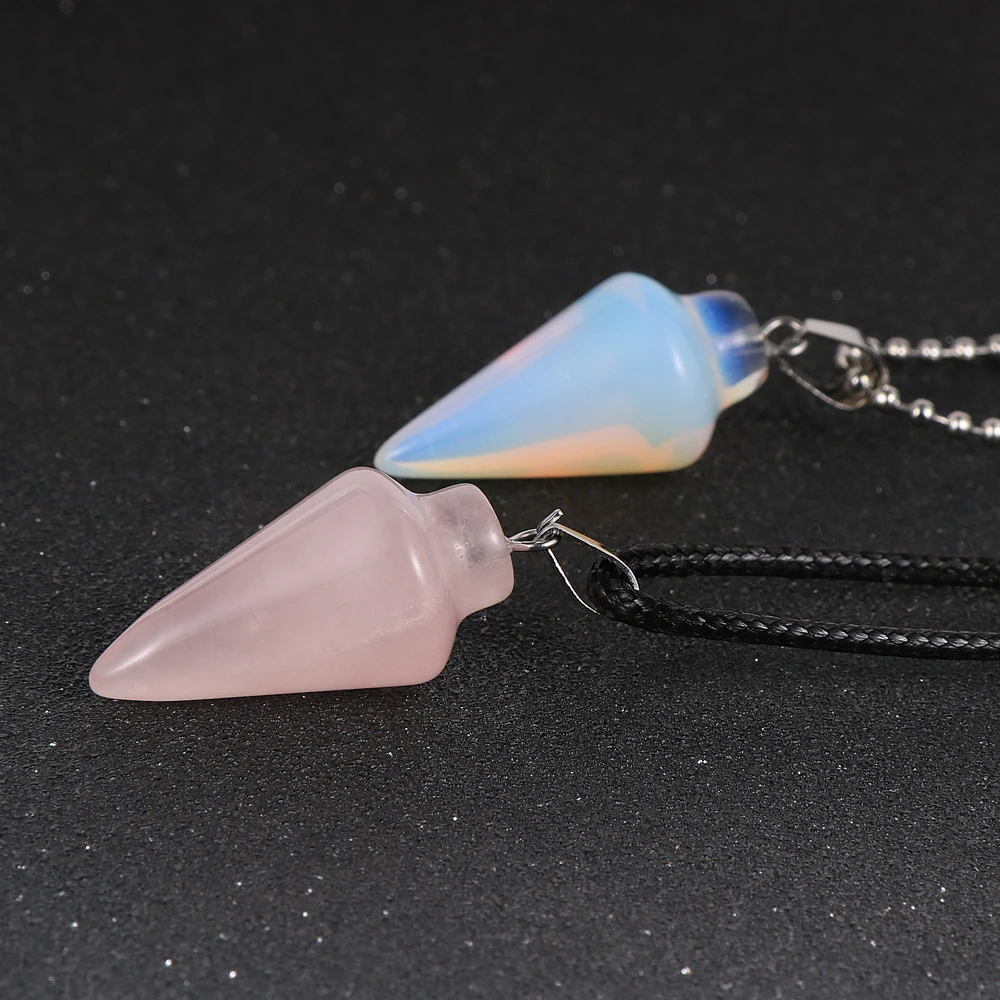 

Lucky Pink Gem Crystal Opal Necklace Hexagonal Cone Reiki Healing Chakra Natural Stone Necklace Pendant Men Women Jewelry