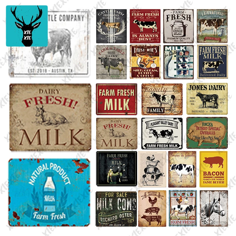 Винтажная ферма корова свинка Цыпленок оловянные знаки металлическая настенная
