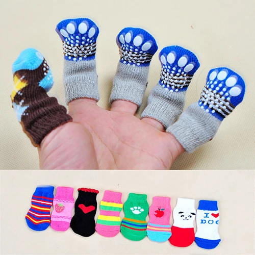 

Hot 4 Pcs Dog Socks Fashion Cute Puppy Dog Pet Knits Socks Anti Slip Skid Bottom Mini Sock Dog Supplies