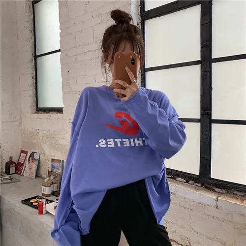 С принтом букв Повседневное свободный свитер универсальные модные 2019 Новое