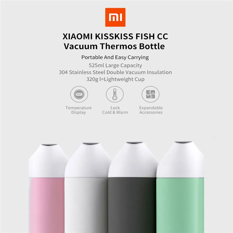 Xiaomi Kiss Fish Cc «Умная» бутылка из нержавеющей стали 525 мл многофункциональная бутылка для воды измеряемая температура дисплей вакуумный термос