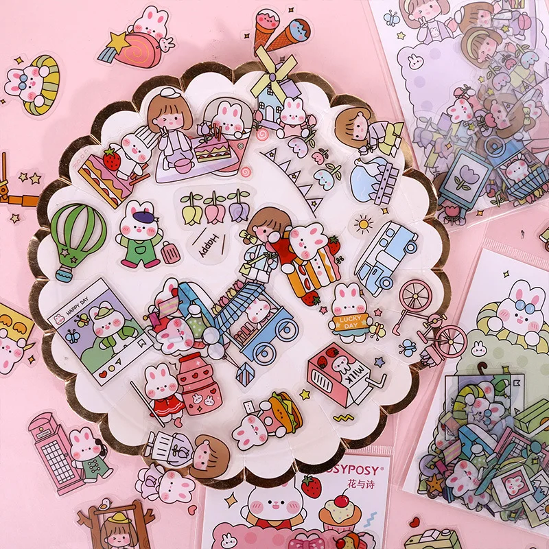 

Korean Cartoon Hand Account Girl Heart Creative Ins Wind Book Diy Tool Material Decoration Stickers Kawaii Stationary Supplies