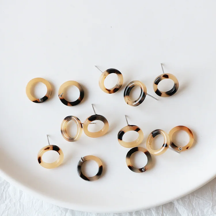 10 PCS 15mm Fashion Acetic Acid Resin Round Stud Earrings DIY Earring Accessories For Jewelry Making | Украшения и аксессуары