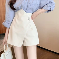 slim high waist irregular black leather skirt shorts summer korean sexy casual faldas mujer moda pu white street wide leg office