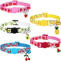 5 pieces breakaway cat collars with bell colorful summer fruit style adjustable pet collar with pineapple watermelon cherry