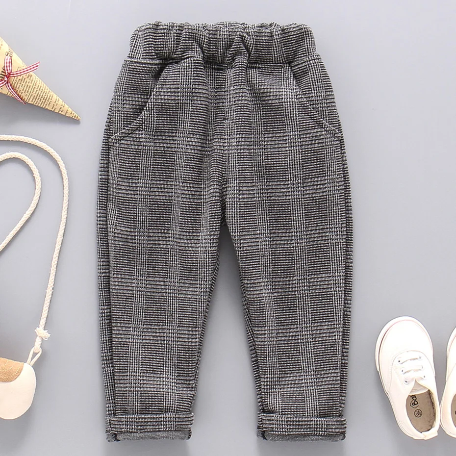 Штаны для мальчиков и девочек клетчатые штаны осенне-зимние спортивные детей