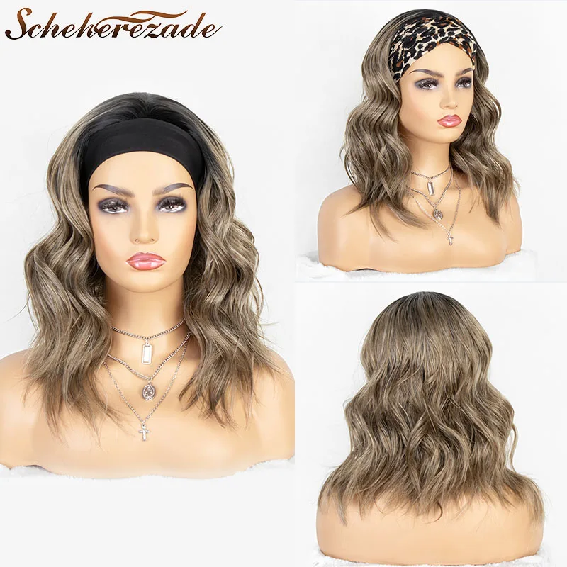 

Scheherezade Bob Headband Wig Brown Synthetic Wig For Women Glueless Wig With Headband Heat Resistant Fiber Cosplay Short Wigs