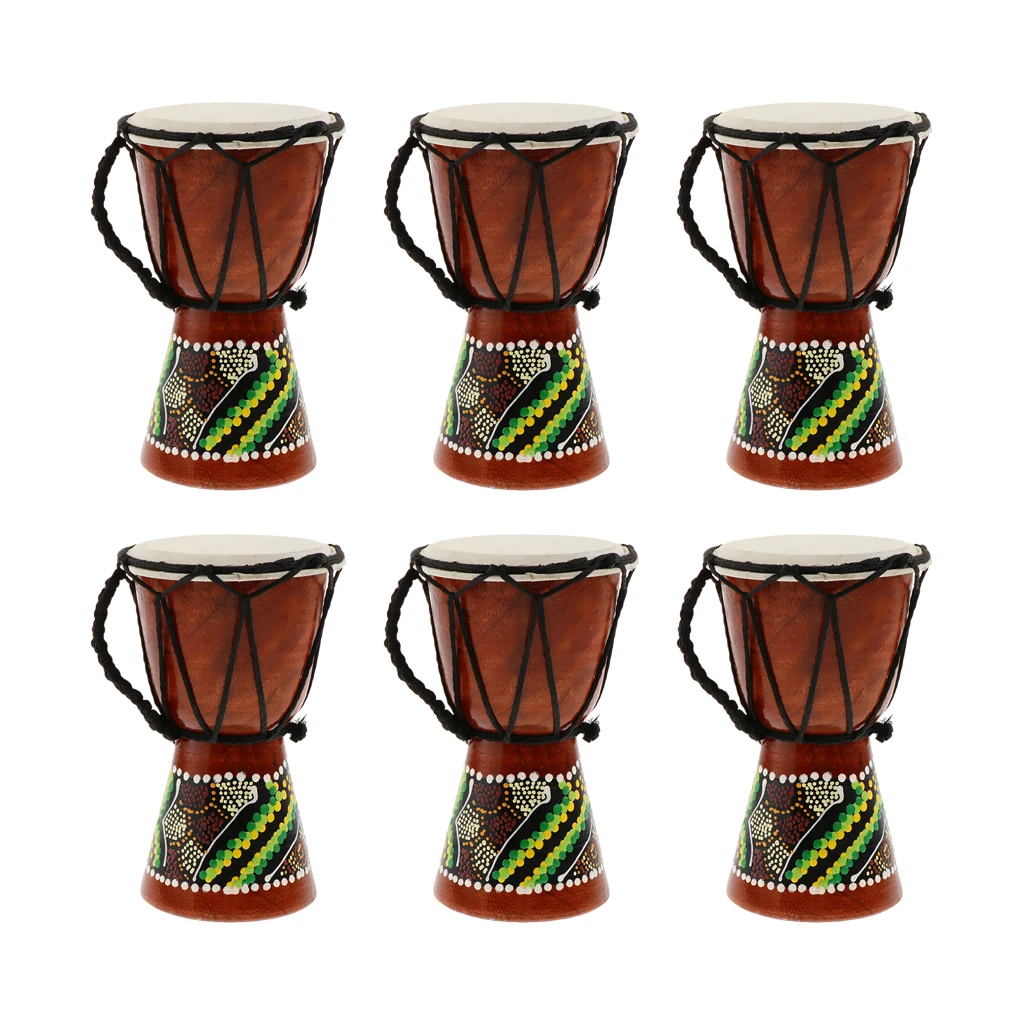 

6 Pieces African Hand Drum Tabour Kids Toy Wooden Multicolor Family Early