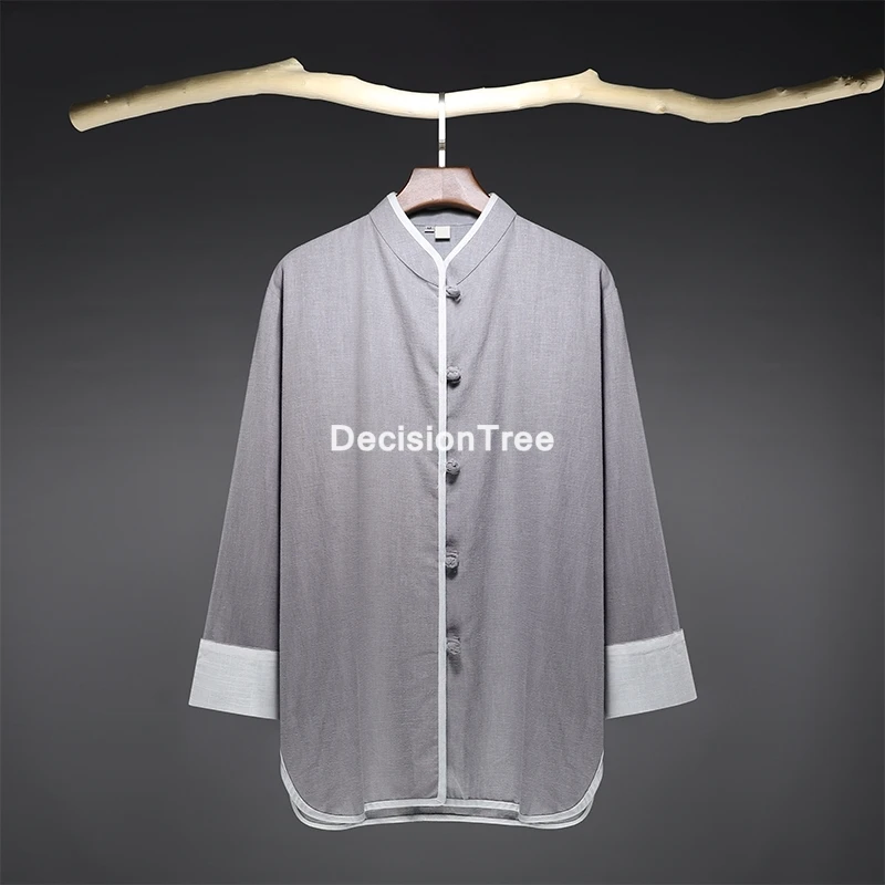 

2023 tangsuit traditional chinese clothing men mandarin collar top blouse chinese style zen tea casual shirts cotton linen shirt