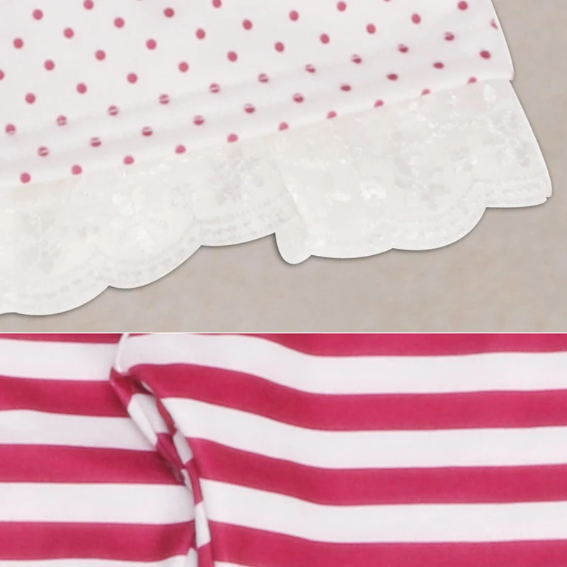 

Net yarn lace two-piece polka dot skirt striped trousers lace sleeves outfits