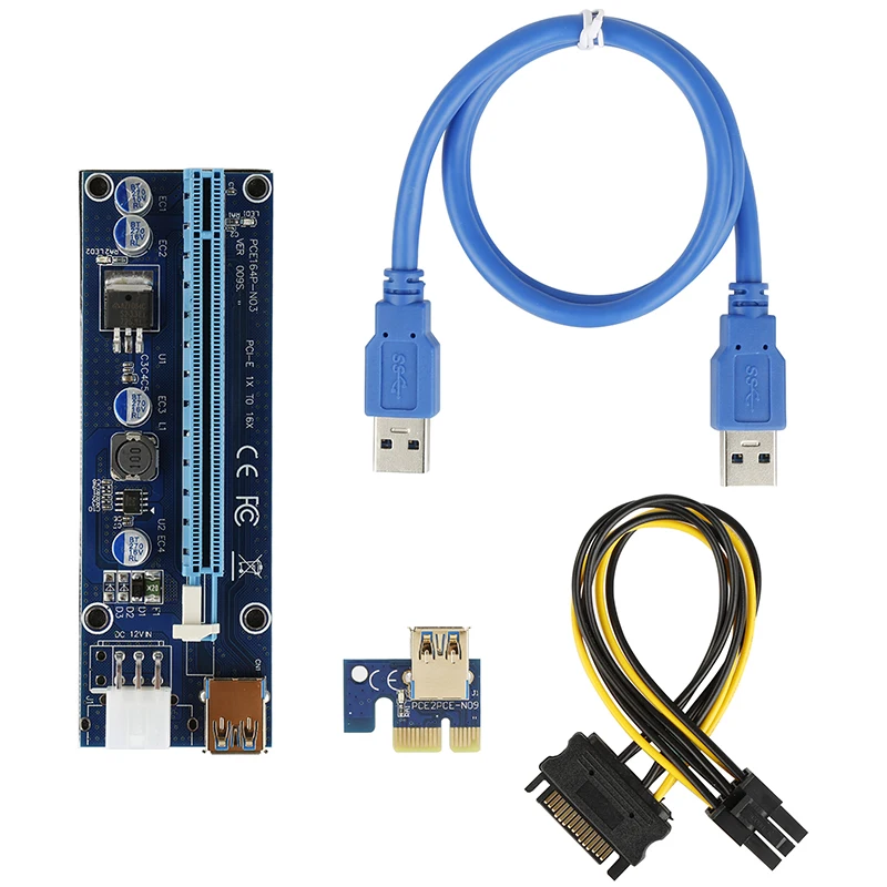

1 шт. новейший VER009 USB 3.0 PCI-E Райзер VER 009S Экспресс 1X 4x 8x 16x Райзер адаптер карта SATA 15 контактов на 6 контактов кабель питания