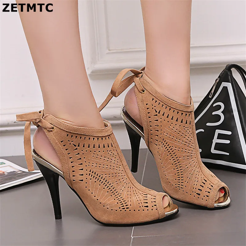 

Gladiator Heels High Sandals Women Summer Shoes Ankle Strap Peep Toe Hollow Fashion Shoes Party Rubber Shoes