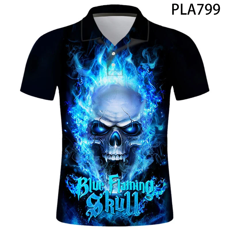 

3D Printed Skull Summer Comics Fashion Streetwear Ropa De Hombre Short Sleeve Cool Men Camisas Ropa Cool Polo Homme