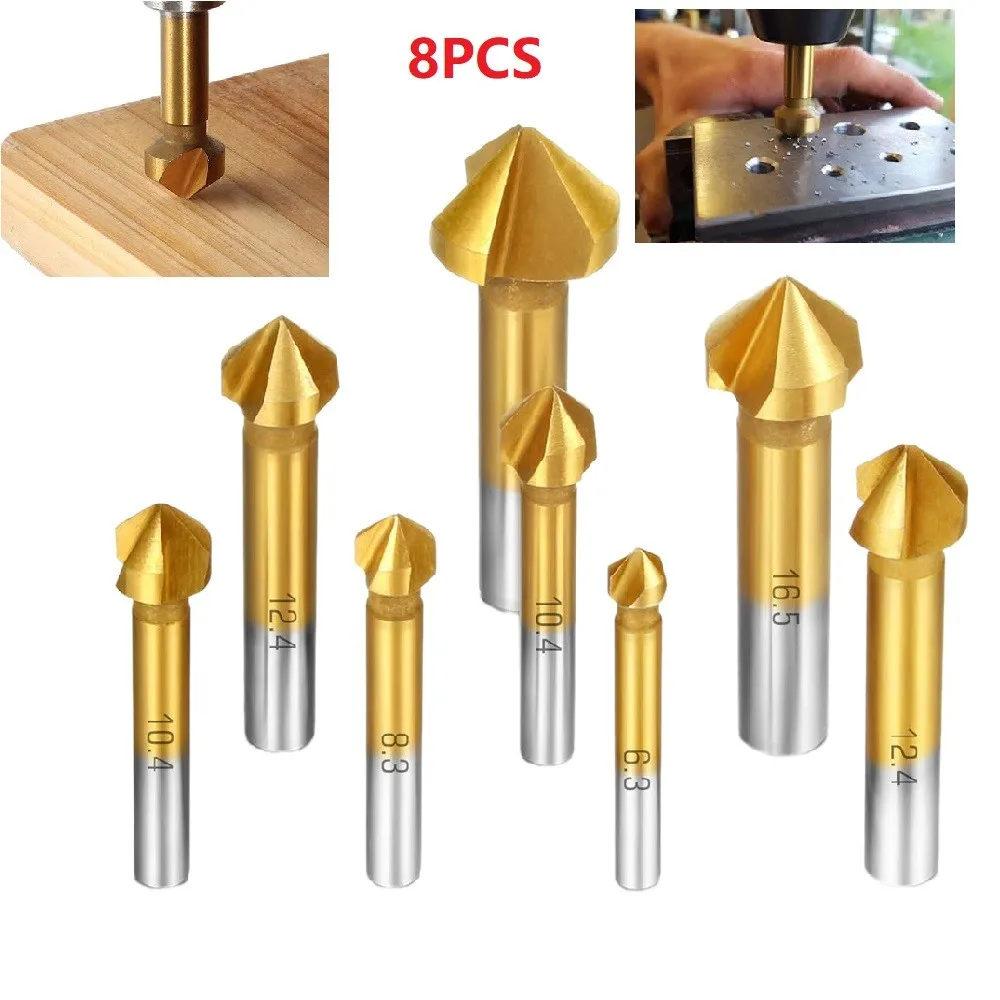 

8Pcs/Set Chamfer Cutter Drill Bits 90 Degree Countersink For Carban Steel