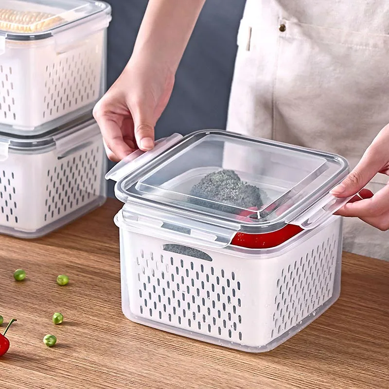3PCS Kitchen Storage Basket Container Refrigerator Box Fridge Fresh Organizer Vegetable Fruit Boxes Drain | Дом и сад