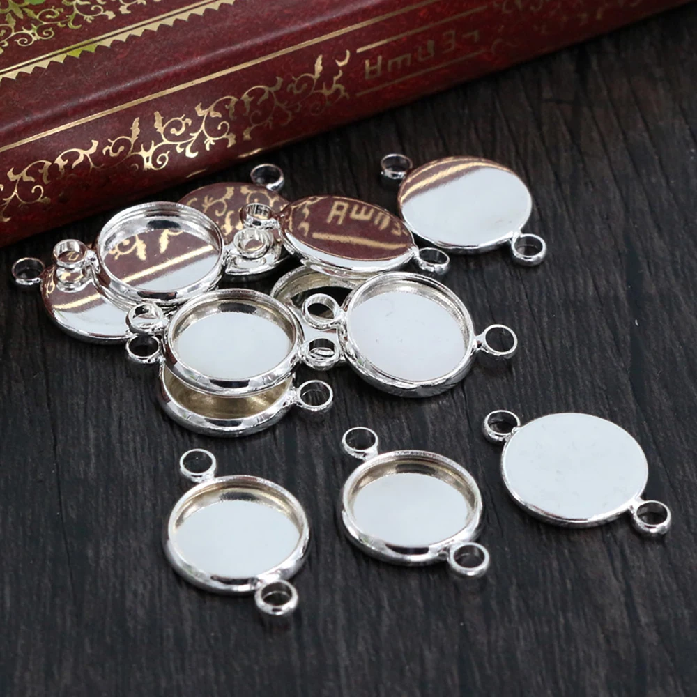 

10mm 20pcs Brass Material 6 Colors Plated Double hanging Style Cameo Setting Base Cabochon Setting Connector High Quality