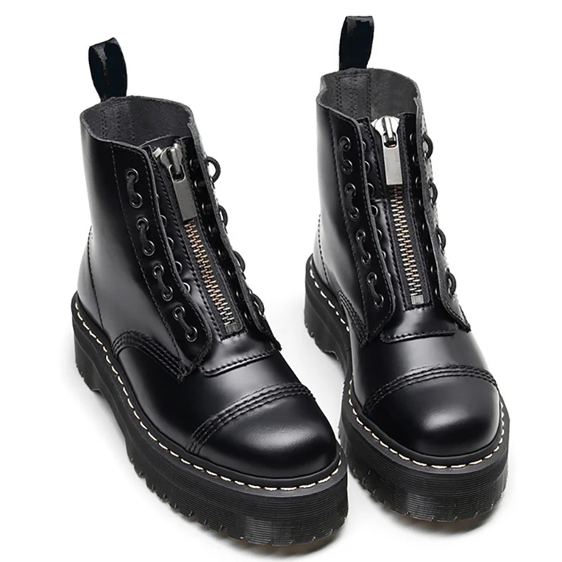 

2021 Winter Women Platform Laarzen Chunky Single Shoes Female Leather Rits Around the Nose Ladies Shoes