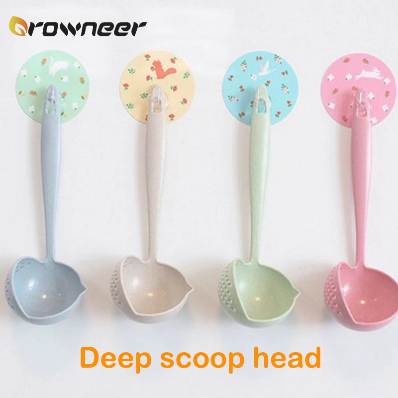 Ложка для супа с длинной ручкой 2 в 1 дуршлаг пластиковый ситечко фильтр каши