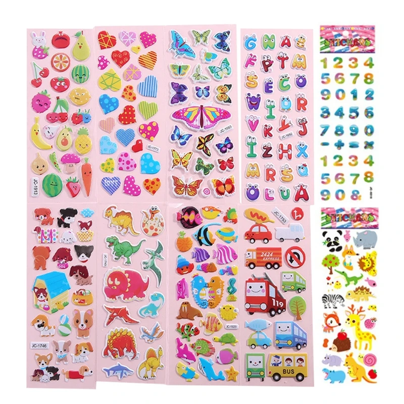 

Doodle Puffy Stickers 10Sheets Eco-Friendly Educational Reusable Sticker Self-Adhesive Kid’s Room Luggage Decoration