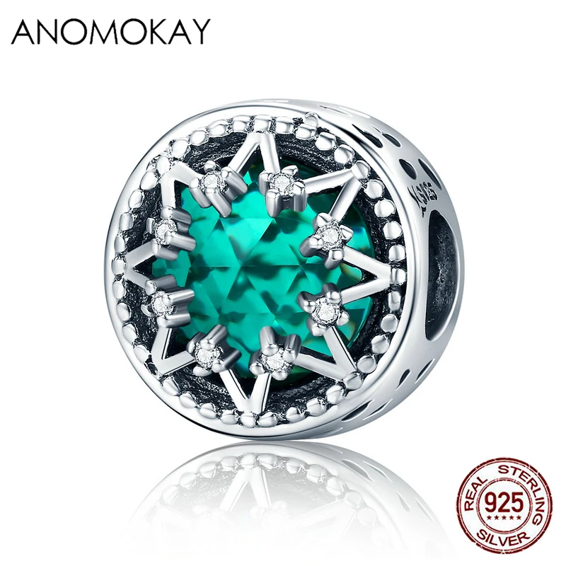 

Anomokay Classic 925 Sterling Silver Glittering Snowflake Green Crystal Beads fit Bracelet Jewelry S925 Christmas Gift