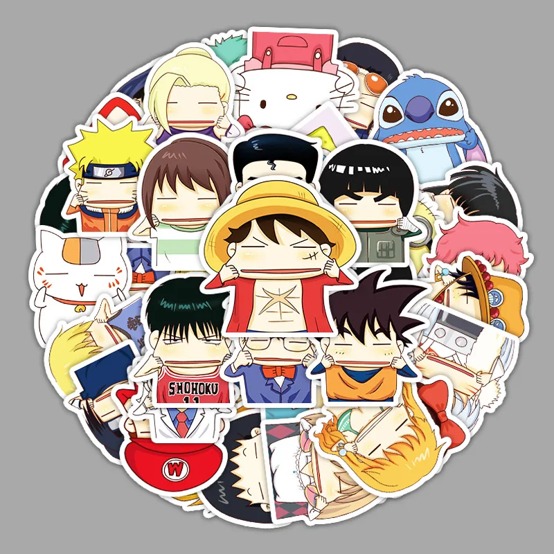 

50pcs Cartoon Anime Holding Face Action Graffiti Stickers Suitcase Laptop Mobile Phone Guitar Waterproof Stickers Toy