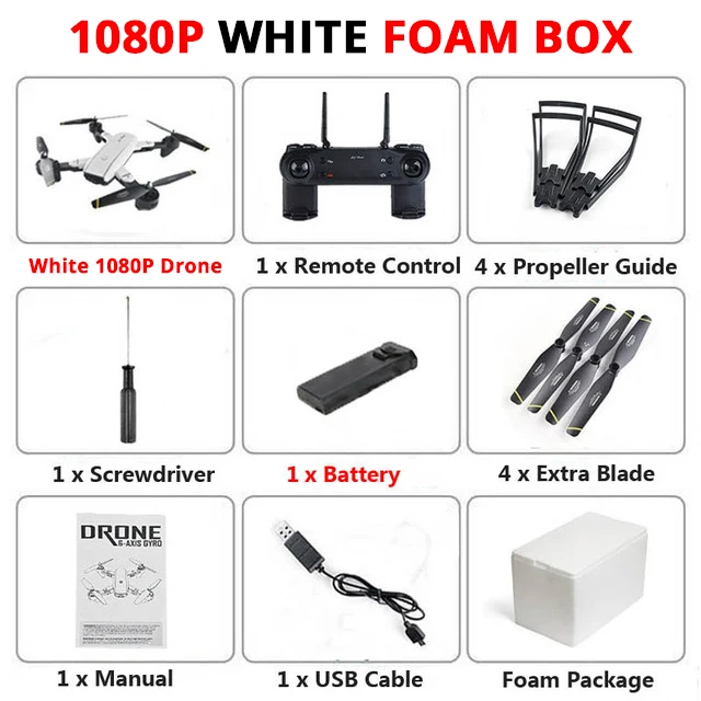 1080P White Foam Box Mini Folding Unmanned Aerial Vehicle WIFI Drone With Camera HD 4K/1080P/720P FPV RTF Remote Control Helicopter RC Quadcopter Toy - Цвет: 1080P White Foam Box