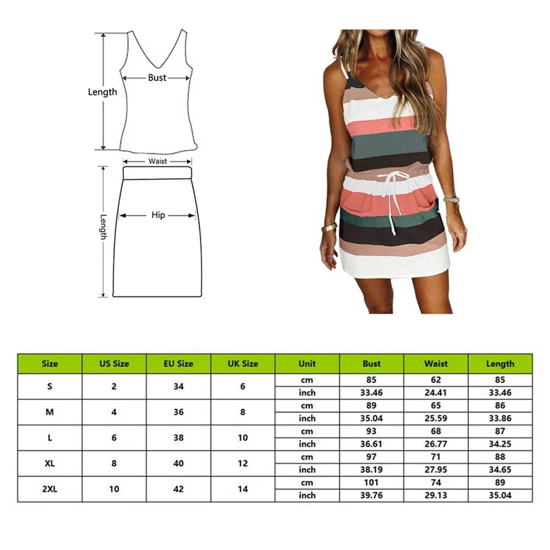 

Mini Sexy Dress 2021 Fashion Stripe Drawstring Dress Summer Dress Loose Sleeveless Dress Women's Comfortable Casual Outfits Wear