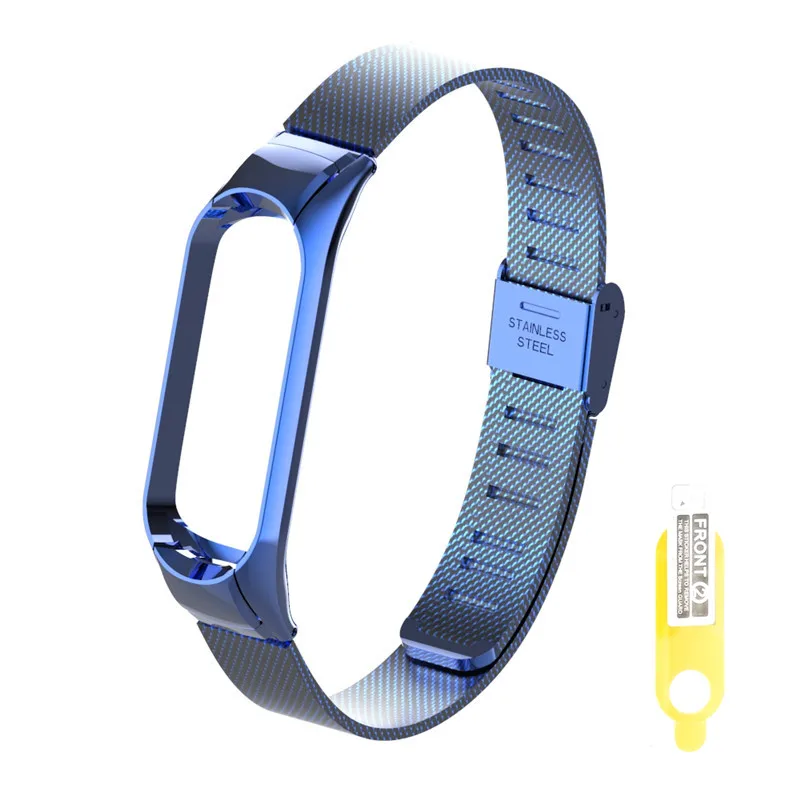 Mi Band 2 3 4 ремешок для Xiaomi mi Band 2 3 4 браслет из нержавеющей стали - Цвет: Dark Blue