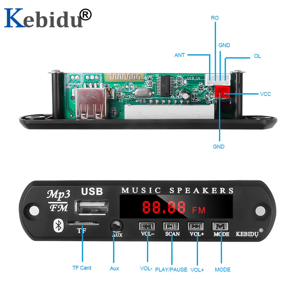 Bluetooth MP3-плеер KEBIDU Плата декодера с поддержкой USB TF AUX FM радио 5 В 12 Mp3 WMA аудио модуль