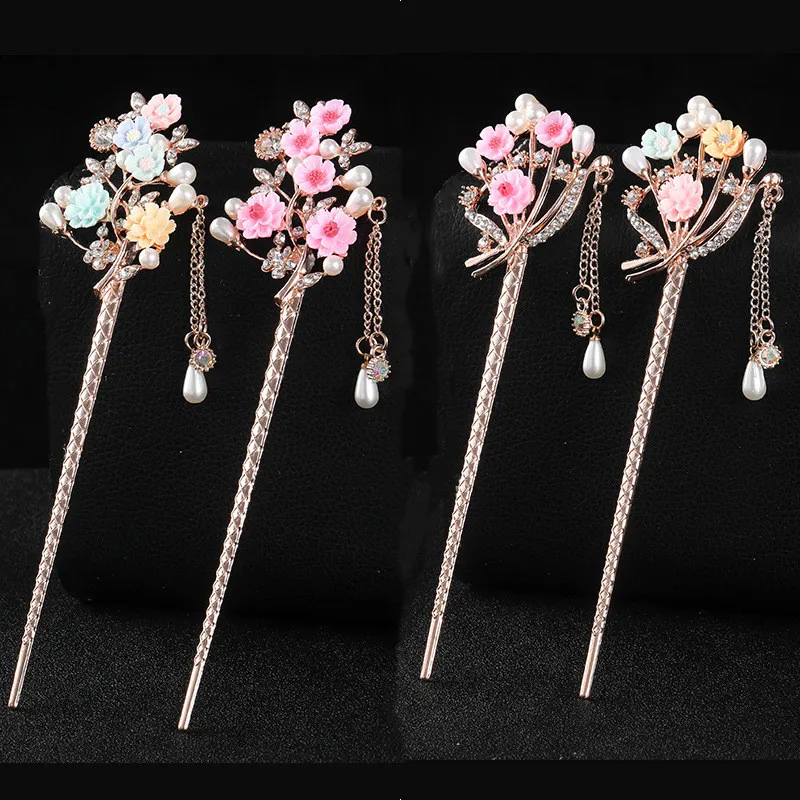 

Chinese Style Tassels Metal Hair Sticks Hairpin Pearl Hair Pins Clip Flower Hair Chopsticks Wedding Party Headwear Headpiece