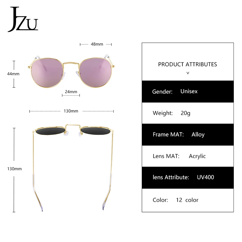 

JZU Vintage Oval Sunglasses Women Retro Mirror Lens Eyewear Round Brand Sun Glasses For Female Ladies Women sunglasses Oculos
