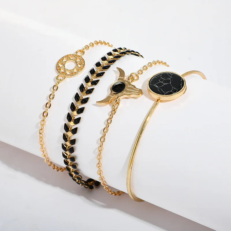 Набор женских браслетов золотого цвета ручной работы в богемном стиле с 4 слоями