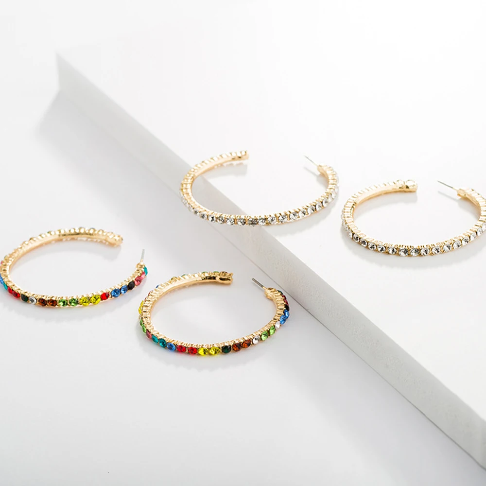 Luxurious MultiColor simple Round Stud Earrings full pave Rainbow colorful crystal Zircon Stone Earring for Women Trendy Jewelry