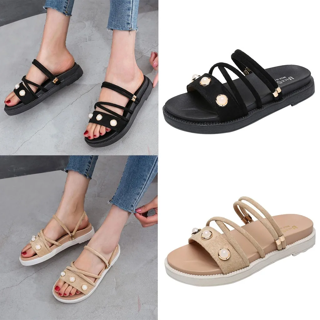 

2020 Women Roman Shoes Thick-Bottom Flat Sandals Summer Elastic Band Open-Toe SandalsEurope fashion high quality