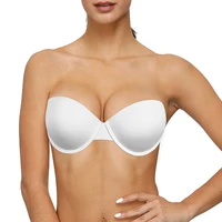 vgplay sexy strapless bra solid white plunge underwear padded push up underwire lingerie transparent straps bras for women