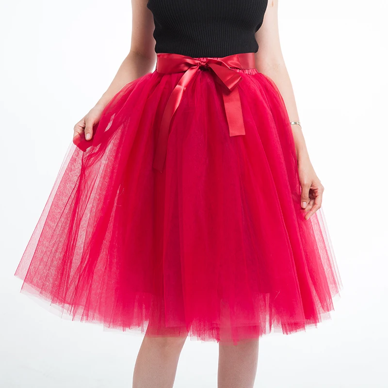 

Женская винтажная юбка-пачка, элегантная плиссированная юбка из тюля длиной до колен, 5 слоев, 65 см