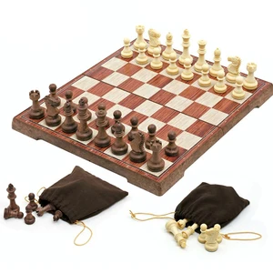 Шахматы складные магнитные с шахматной доской, 3 размера, для детей и взрослых, портативный дорожный набор, игрушка, 32 деревянные шахматные фигуры