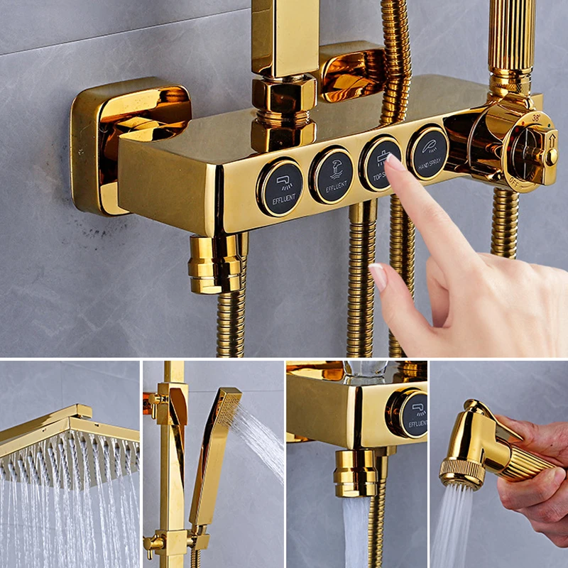 Набор золотистых смесителей для душа цифровой термостатический дождевой Душ