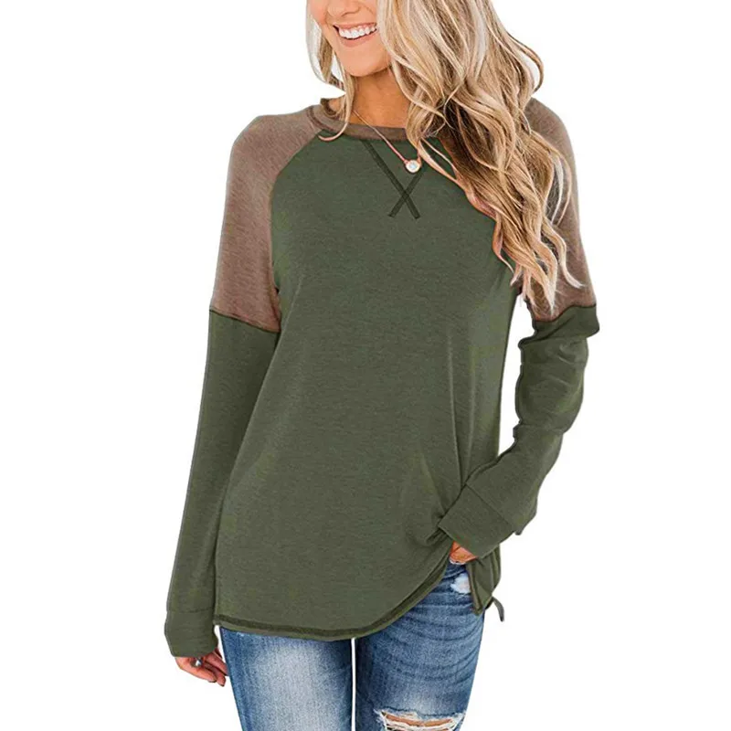 Размера плюс из кусков женский футболка с длинными рукавами и 2XL Свободная